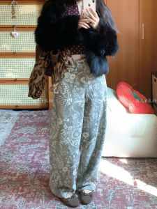 American Style Hot Girl Heavy Design Full Print Pattern Loose Womens High Street Jeans Drag Floor Long Pants Lazy Style