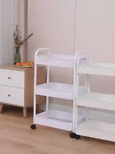 รถเข็น ชั้นวางของ พร้อมล้อเลื่อน+ที่จับ ชั้นวางของมีล้อ ชั้นรถเข็น สีขาว กันสนิม เคลื่อนย้ายสะดวก