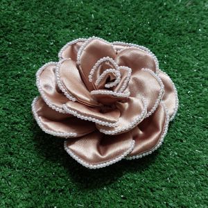 Bros Bunga Kain Himalaya Silk Premium Model Exclusive Design Handmade Bros Rose Gold Bros Bunga Mawar 3D Mutiara pada Kelopak
