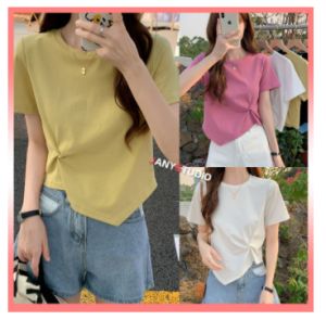 5 สี เสื้อยืดแขนสั้น เดียวกับคอกลม ดีไซน์เล็กน้อย เสื้อยืดลำลอง