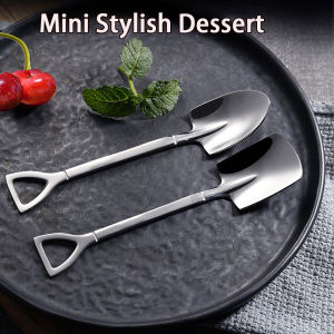 2 Pcs 304 Stainless Steel Spade Spoon – Cute Retro Scoop for Fruit Dessert & Ice Cream Creative Personality Kitchen Tableware Unique Dessert Spoon Set for Home & Gift