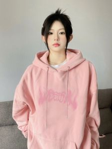 SUSHOUWANGE | Pink Hooded Oversized Loose Womens Sweatshirt