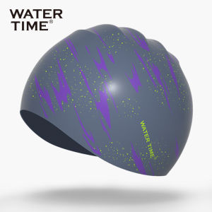 WaterTime Swimming Cap Womens Extra Large Ear Protection Waterproof Non-Choking Silicone Printed Future Water Line Series