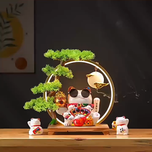 (ใหม่)แท่นวางโมเดิร์นโคมไฟแมว แมวกวัก ใส่ถ่านได้ หรือ นำไปจัดวางบนโต๊ะทำงาน เสริมฮวงจุ้ย