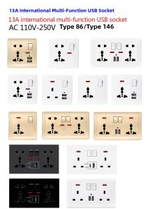 13A British Five Hole USB Power Wall Socket Multi-Function Universal Fast Charge Hong Kong And Mac Version with Switch Panel
