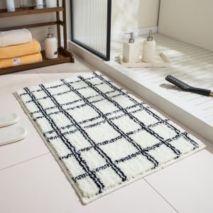 VIKAMA Ins Style Geometric Plaid Carpet Scandinavian Cream-Colored Floor Cushion Sofa Bedside Rug Four Seasons Universal Models