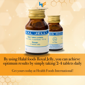 Halal Foods Royal Jelly Lyophilized 60 Tablets. Supplement with Anti-Aging properties. For Joint Skin and General Health.
