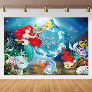 Under The Sea Little Mermaid Princess Backdrop Girls Birthday Decorations Party Supplies Ariel Princess Baby Shower Banner Gift