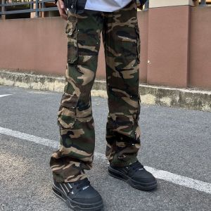 กางเกงทำงานลายพรางทรงหลวมสไตล์อเมริกันสำหรับผู้ชาย กางเกงขายาวทรงตรง กางเกงขายาวลำลองสำหรับใส่ไปทำงาน