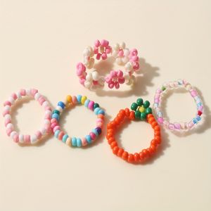 Korean Colorful Small Flower Ring Sets Bohemia Handmade Multi Beaded Rice Beads Finger Ring For Women Beach Jewelry  Party Gift