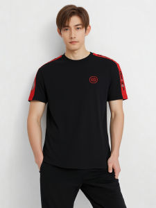 เสื้อยืดคอกลมแขนสั้นทรงตรงผ้าฝ้ายแท้สีดำปักลายทรงหลวมสำหรับฤดูใบไม้ร่วง ป้องกันการติดเชื้อแบคทีเรีย