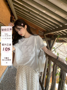 Sinbounboun Korean Style Embroidered Lace Butterfly Knot Short Sleeve T-Shirt Women Summer New Fashion Print Cotton Top