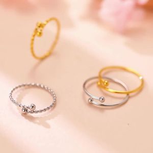 Cazador Adjustable Beads Twisted Rope Thin Rings for Women Stainless Steel Kpop Jewelry Gold Plated Open Finger Rings 2025 Trend