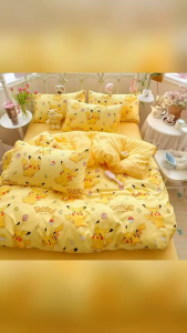 Cartoon Pikachu Bedding Set Ultra Soft Bedsheet Pillowcase Kids Bed Set Malaysia Ready Stock