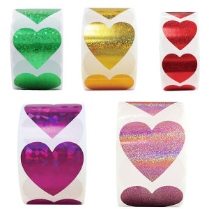 Laser Heart Shaped Stickers Self Adhesive Decorative Valentines Day Full Set Gold Pink Purple Green Red for Sealing And Decoration