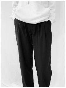 Slim Straight Leg Black Cigarette Pants High Waist Double Pleat Street Style Neutral Long Trousers for Women Casual Pants