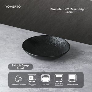 Yomerto | Beautiful Black Deep Plate for Western Cuisine Steaks Pasta