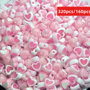8mm 320pcs/160pcs Pink Peach Heart Style Valentines Day Color Scheme Beads For Jewelry Making DIY Couple Bracelet Necklace