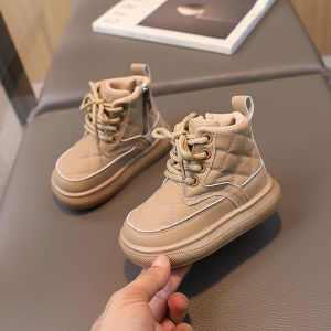 Childrens Leather Booties Casual Outdoor Shoes for Boys And Girls Toddler Boots Autumn Winter New Style Bread Shoes Flat Bottom Rubber Sole