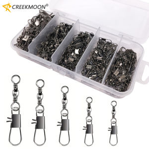 100pcs/box 5 Size Swivel Fishing Connector Snap Pin Rolling Hook Lure Connectors Tackle Alloy Gear Fish Tool Fishing Accessories