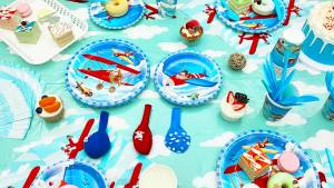 Potdemiel | 162 Pcs Airplane Birthday Party Decorations & Tableware - Plates Napkins Cups Table Cloth Balloons Etc Airplane Party Decoration