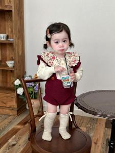 Sweet Ruffle Collar Knitted Sweater And Overalls Two Piece Set for Baby Girls Autumn Winter Cotton Polyester Thickened FADOBABY