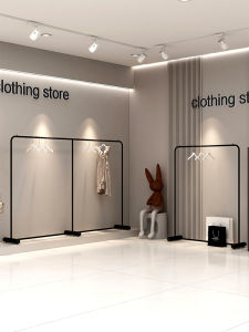 Clothing Store Hanger Display Stand Floor Mens Womens Clothing Store Iron Horizontal Bar Middle Island Shelf Minimalist Hanging Clothes Rack