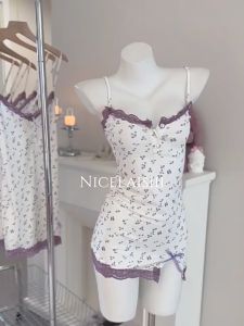 MIMI SHOP ชุดเดรส เดรสชุดนอน เดรสรัดรูป 💖 ไซต์ M-XXL นน.40-75 kg. หน้าอกเเต่งลูกไม้ กระโปรงผ่าหน้า พร้อมจัดส่ง M-546