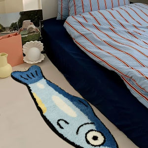 VIKAMA Salted Fish Home Decor Rug Cute Shape Bedroom Bedside Rug Living Room Coffee Table Floor Mat Home Decoration