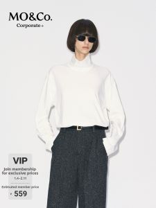 MO&Co. | High Collar Loose Drop Shoulder Cotton T-Shirt