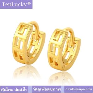 TenLucky ต่างหูห่วงแบบเรียบง่ายสีทอง24Kเป็นมิตรต่อสิ่งแวดล้อมสําหรับเด็กผู้หญิงผู้ชายพร้อมกล่องเครื่องประดับ