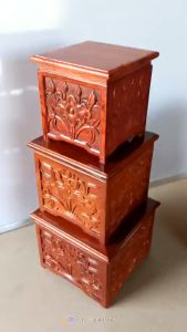 Đôn Đế Vuông Loại Cao Trạm Khắc Mặt Sen Gỗ Hương 100/%