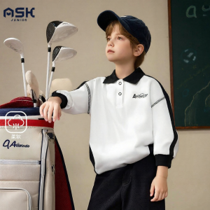 Ask Junior | Kids College Style Polo Collar Hoodie Color Block
