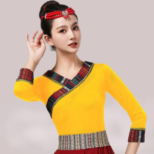 Womens Tibetan Dance Performance Costume Square Dance Large Skirt Ethnic Dance Practice Uniform Milk Silk Ladies Fashion