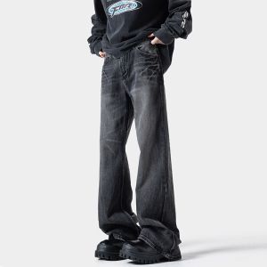 Mens Jeans Baggy Jeans Man Pants Spring New Flared Denim  Stripe Design Loose Fit Big Size