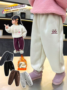 กางเกงวอร์มขนแกะหนาสำหรับเด็กผู้หญิง กางเกงขายาวลำลองฤดูหนาว 2024 กางเกงขายาวลำลองสำหรับเล่นกีฬาในช่วงฤดูหนาวสำหรับเด็กผู้หญิง