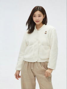 spao | Winter Womens Simple Fleece Teddy Bear Embroidery Jacket