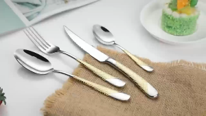 Hammered Stainless Steel Spoon and Fork Knife Cutlery Set Food-Grade Kitchen Flatware Utensil Set