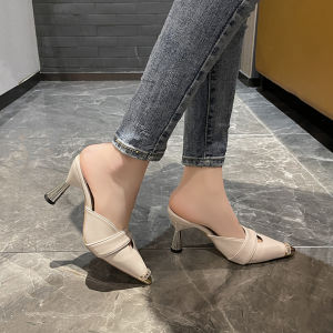 DIANCHA | French Style Pointed Toe Fine Heel Mule Sandals