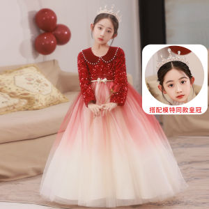 ชุดราตรีสีแดงสำหรับเด็กผู้หญิง ชุดเจ้าหญิง ชุดเด็ก ชุดคอนเสิร์ตปีกนก ชุดการแสดงดนตรี ชุดเจ้าหญิง ชุดวันเกิด ชุดราตรี