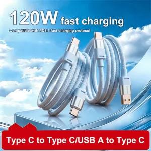 Cáp Sạc Nhanh 120W Type C Sang Type C/USB A Hỗ Trợ Sạc Nhanh Tương Thích Với iPhone Android Samsung Và Nhiều Thiết Bị Khác Chất Liệu Nylon