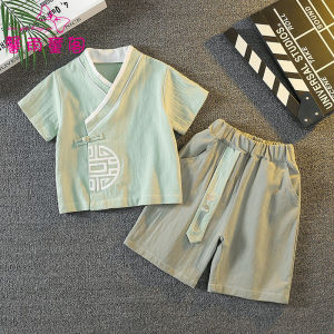 Boys Summer Cotton Linen Suit Traditional Chinese Tang Costume Childrens Performance Clothes Hanfu Ancient Style Boys Outfits