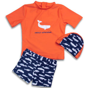 Children Short Sleeve Swimsuit Kids Two Pieces Swimwear Swimmimg Outfit for Kids with Whales Pattern Baby Sandy Beachwear 1-10 Y Swimming Wear for Boys with Swim Cap