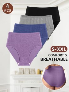 4pcs WomenS High-Waist Breathable Comfort Briefs - Seamless Non-Stretch Mid-Rise Triangular Butt-Hugging Design in Purple