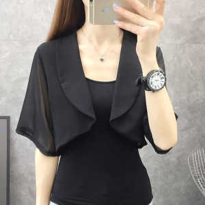 French Chiffon Ice Silk Fashion Short Jacket Top Women Summer New High-End Feel Stylish Small Size Open Cardigan Shawl