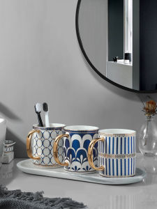 Luxury Ceramic Toothbrush Cup Couples Mouthwash Water Cup High Aesthetic Bathroom Set Creative Trendy Kitchen Accessories