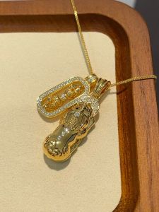 Pure Silver Gold Colored Female Feng Shui Xiu Xiu Necklace Fashionable High-End Taurus Lobster Clasp Chain Ethnic Style