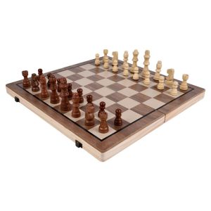 High-Grade Magnetic Chess Solid Wood 2-in-1 Package Large Kids Wooden Folding Chessboard International Chinese Checkers