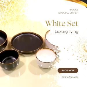 Dining Vaisselle - จานชาม White Mobily Plate ขาวขอบทองสุดหรูสไตล์ยุโรป เนื้อหนาออกแบบอย่างดี อุปกรณ์บนโต๊ะอาหาร