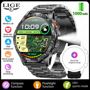 LIGE | LIGE New Outdoor Military Mens Smart Watch Waterproof 1000 Battery Compass Health Monitoring Bluetooth Call Sports Smartwatches